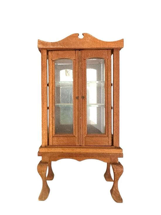 unbranded Other - Miniature Wooden China Cabinet Vintage Dollhouse Cabinet Glass Shelves Doors